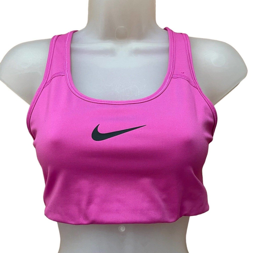 Nike Medium Sports Bra Hot Pink Black Logo Racerback Dri-Fit